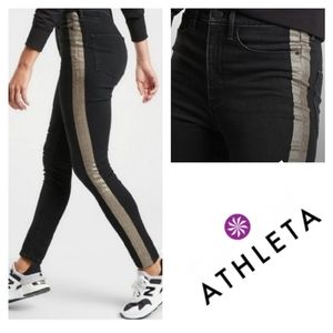 Athleta Sculptek Stretch Metallic Stripe Denim Jeans 8